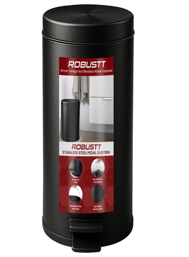 روبوست سلة مهملات متينة بدواسة - 5 لتر | سلة مهملات من الفولاذ المقاوم للصدأ الأسود | 7 بوصة (عرض) × 10 بوصة (ارتفاع) | سلة مهملات صغيرة للحمام، غرفة النوم، المرحاض، والمطبخ | متينة ومقاومة للتآكل - عبوة من قطعة واحدة - Image 1